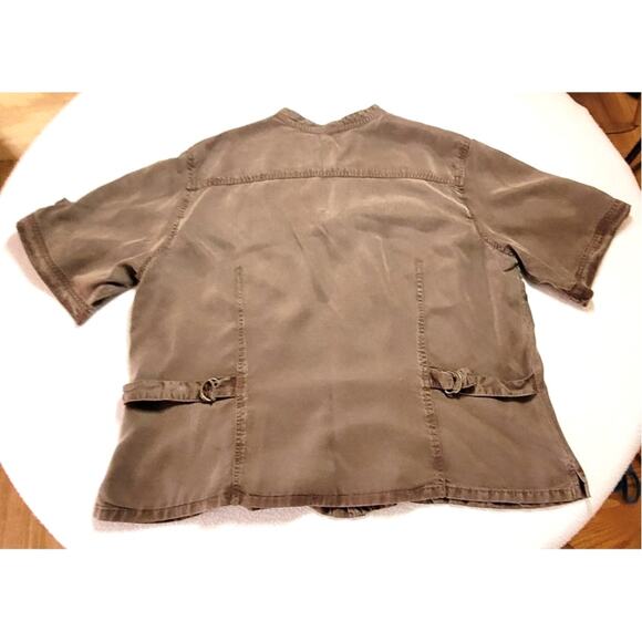 J Jill Short Sleeve Button Front Shirt 2X Tencel Brown Pockets Lagenlook Safari - Picture 6 of 9